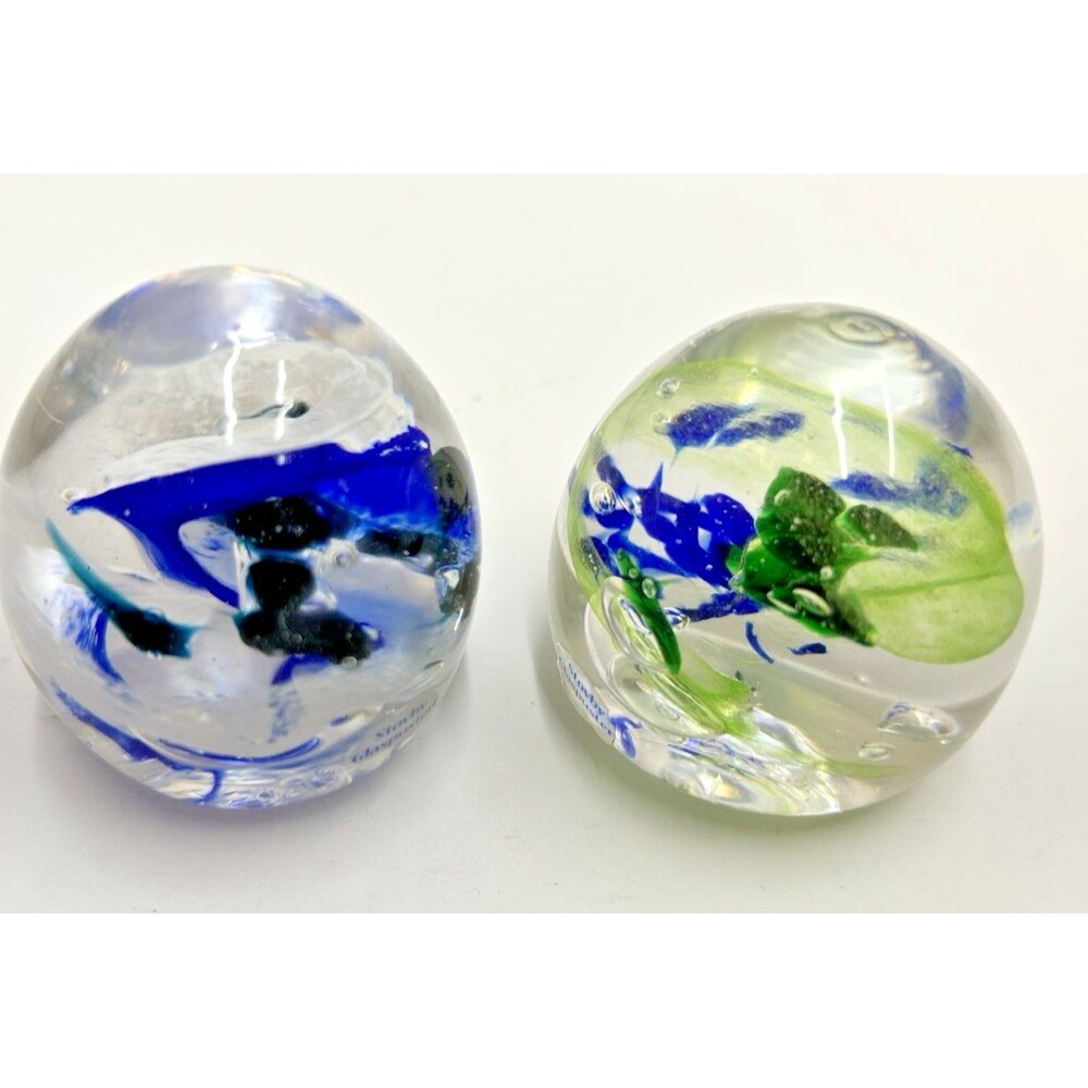 Set of 2 Stovby Glaspusteri Denmark Glassmaker Hand Blown Art Glass Paperweights